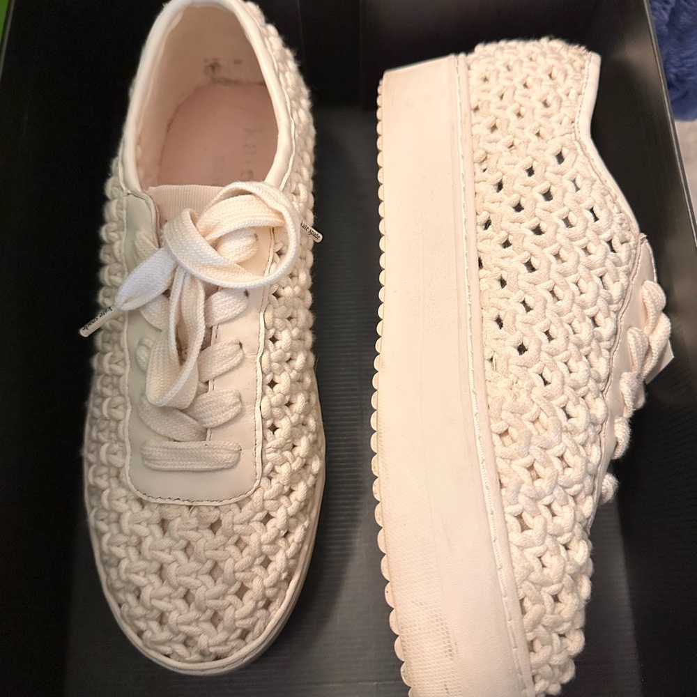 Kate Spade Cream Woven Lace-Up Sneakers